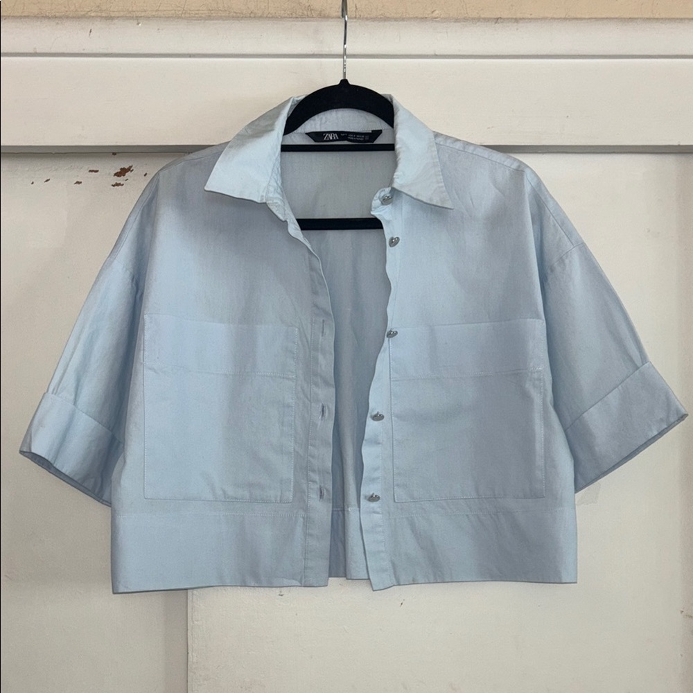 ZARA Light Blue Cropped Shirt